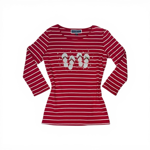 Karen Scott Tops - Karen Scott Christmas Red White Embellished Holiday Shirt, Petite XS (0P) NWT